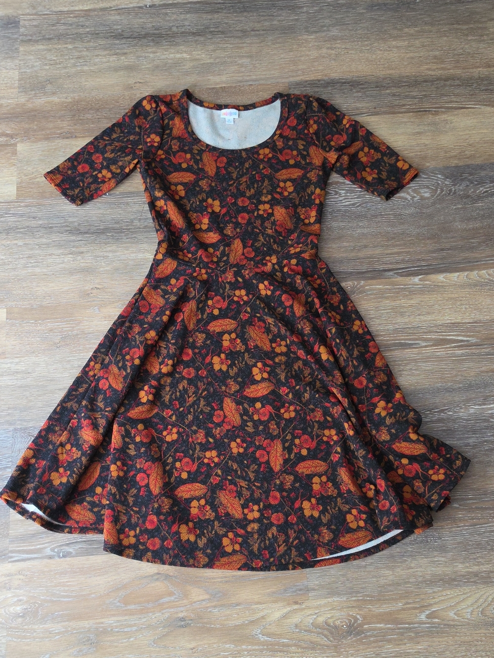 Floral Fit & Flare Dress in Black with Red & Orange Floral Print